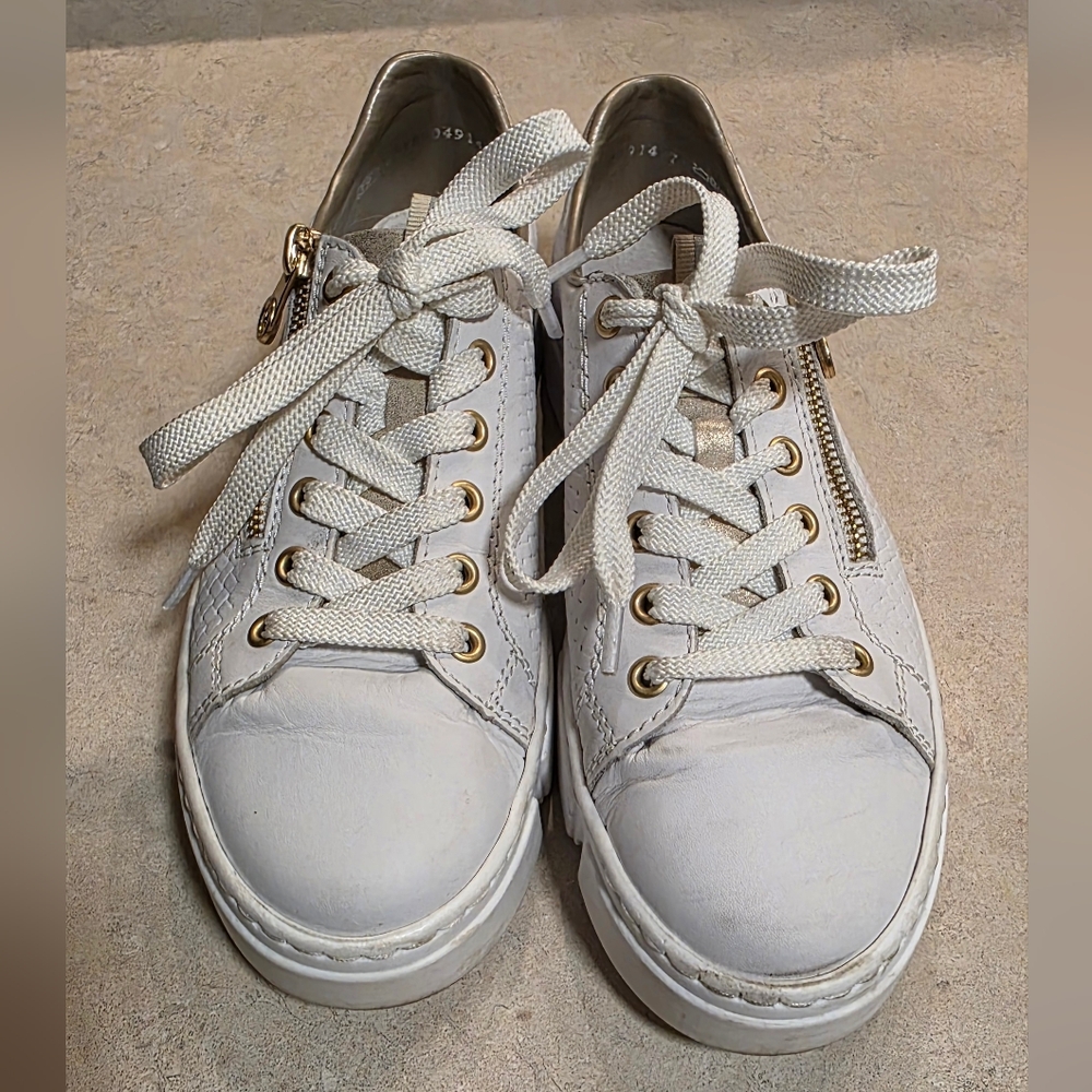 Rieker White Textured Sneakers with Gold Accents - Picture 2 of 8